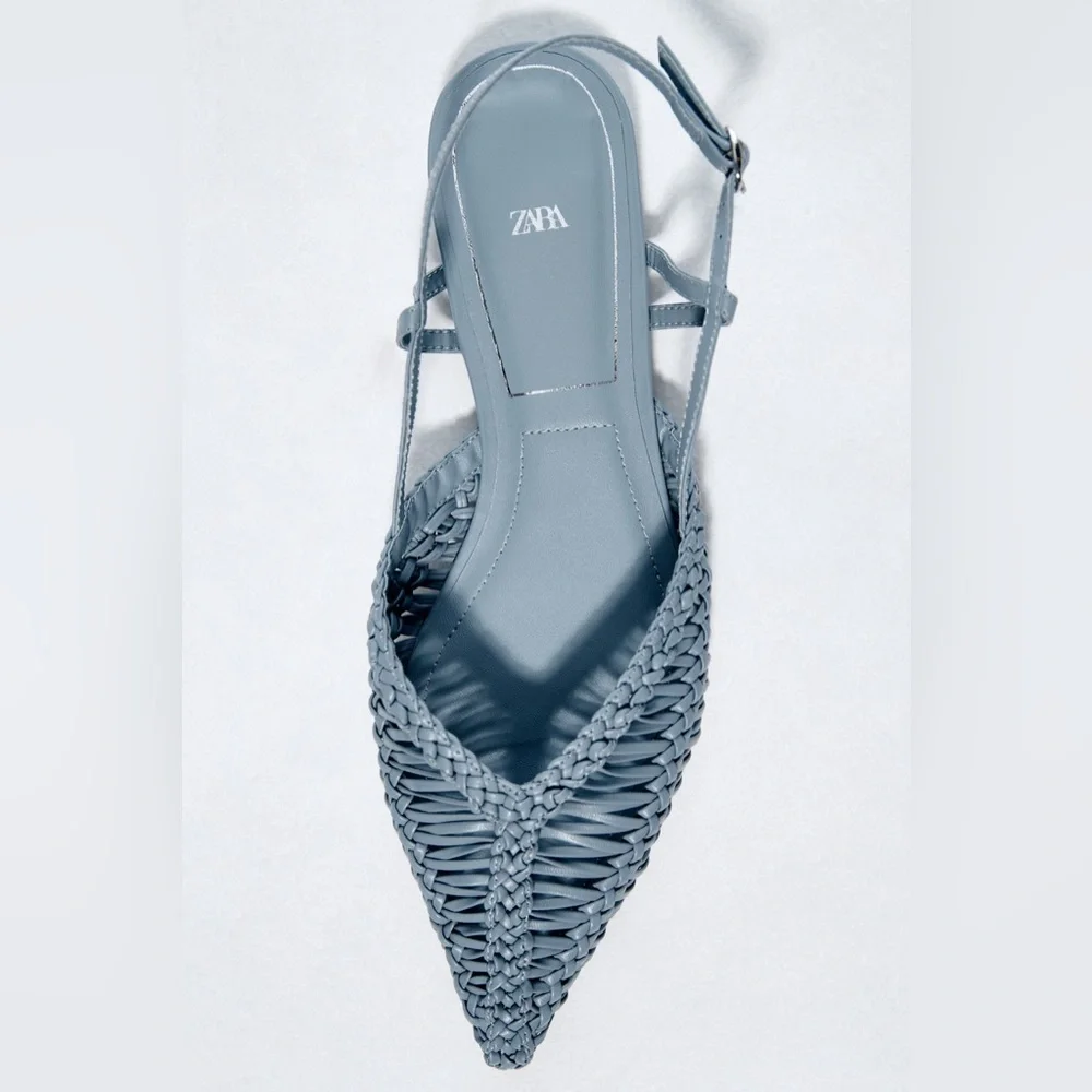 Zara woven slingback flats blue NWT - Picture 5 of 8